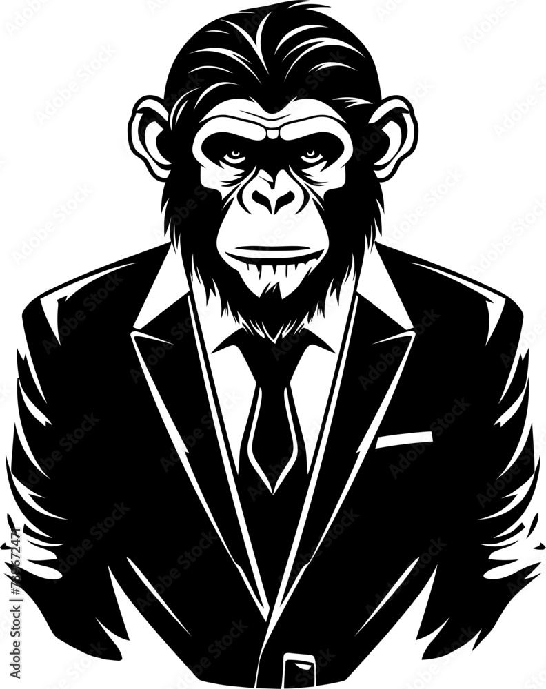 Business Baboon Suited Chimpanzee Vector Icon Dapper Style Long Haired Primate in Suit Logo Business Baboon Suited Chimpanzee Vector Icon Dapper Style Long Haired Primate in Suit Logo