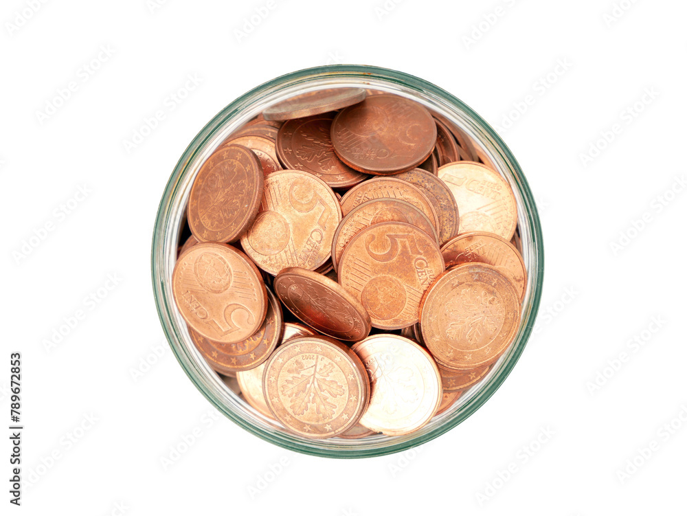 Money box in a jar. 5 cent coins. Money box in a jar. 5 cent coins.