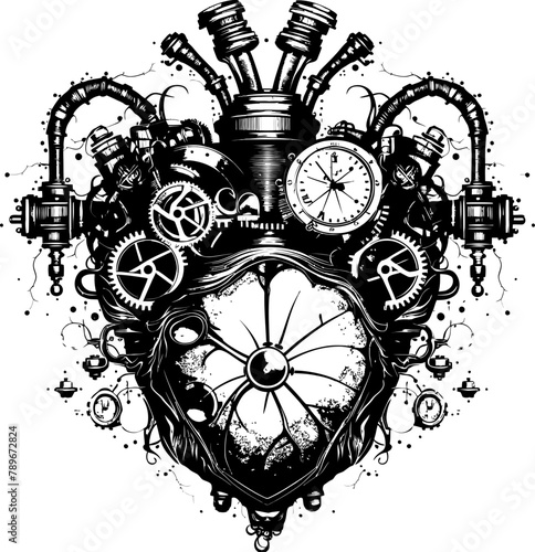 Steam Powered Sentiment Steampunk Human Heart Icon Logo Cogged Affection Mechanical Heart Vector Emblem