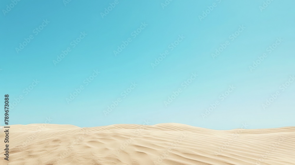 Naklejka premium minimalist background of sand dunes stretching to the horizon under a clear blue sky, symbolizing simplicity and solitude