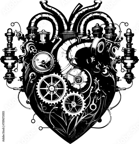 Gearwork Affection Mechanical Heart Icon Steam Powered Love Machanical Heart Emblem