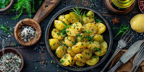 boiled potatoes with herbs Generative AI photo