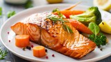 plate of grilled salmon with steamed vegetables, showcasing a balanced meal rich in omega-3 fatty acids and essential nutrients.