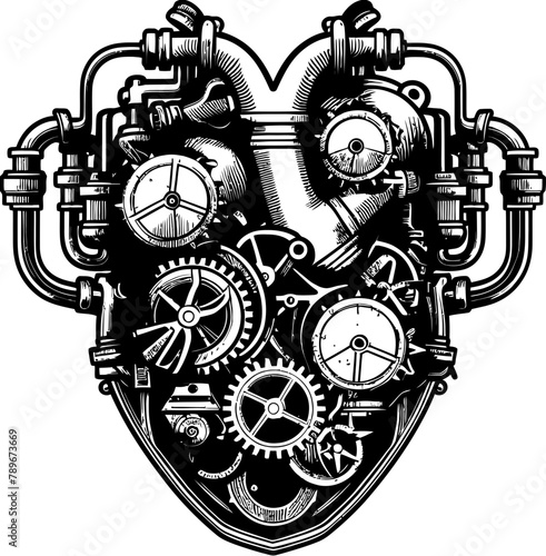 Gearwork Affection Steampunk Human Heart Vector Emblem Steam Powered Love Machanical Steampunk Heart Icon