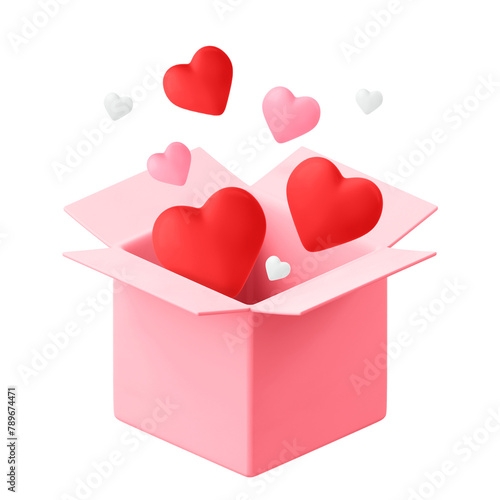 Valentine's gift png box, 3D object, celebration illustration on transparent background