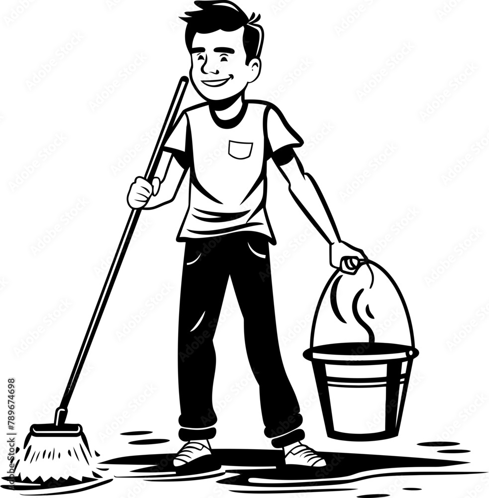 Shine Specialists Floor Cleaning Emblem Design Spotless Shine Man with Bucket Icon Emblem Shine Specialists Floor Cleaning Emblem Design Spotless Shine Man with Bucket Icon Emblem