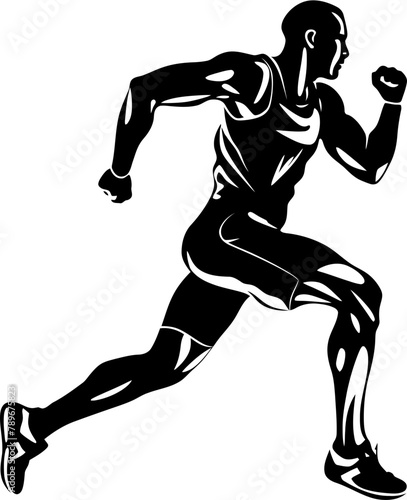 Marathon Maverick Athlete Emblem Design Swift Stride Running Side View Logo Vector © BABBAN