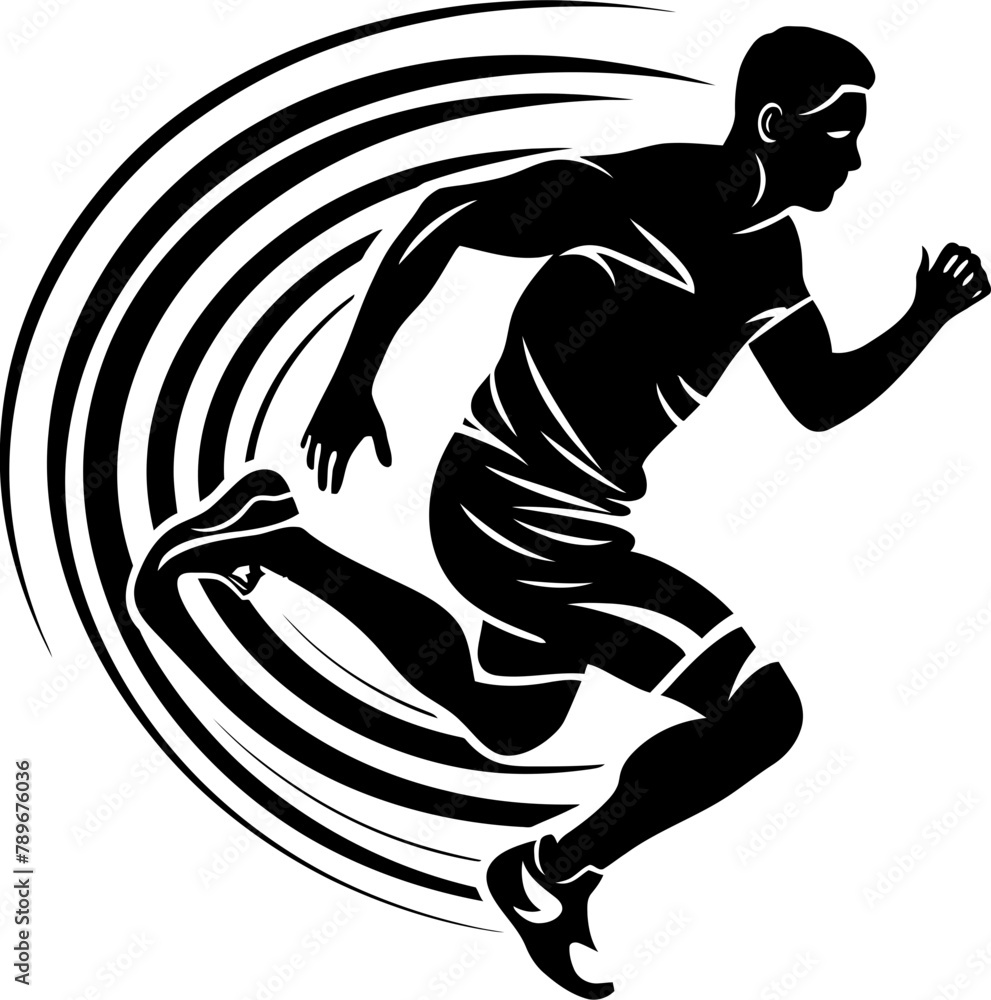 Fototapeta premium Endurance Emblem Marathon Runner Iconic Vector Swift Stride Running Side View Logo Vector