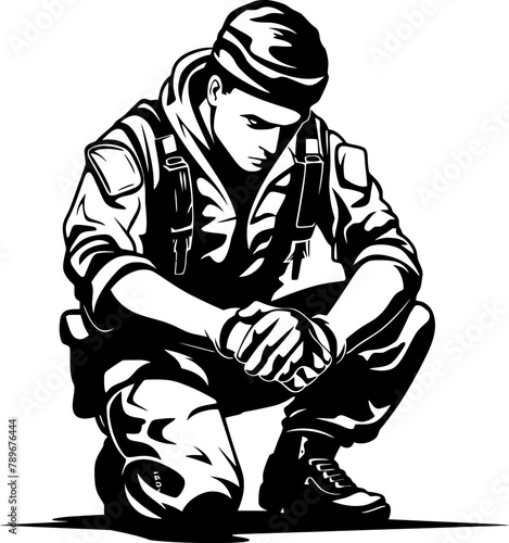 Guardian Kneel Soldier Respect Emblem Sentinel Salute Kneeling Warrior Icon