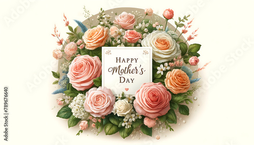 Happy Mother's Day abstract art Calligraphy with heart-shaped flower decoration or Mother's Day background. Mother's Day text for holiday graphic card, line art flower and botanical leaves, poster.