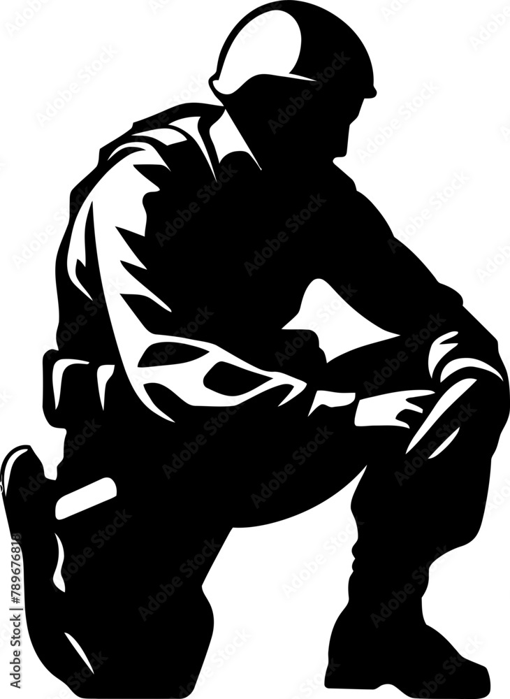Fototapeta premium Valor Vow Kneeling Soldier Icon Honor Heritage Military Tribute Emblem