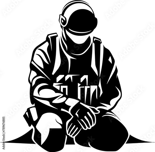 Brave Bond Kneeling Soldier Icon Vector Honor Hero Military Symbol Emblem