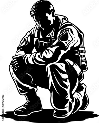 Courageous Creed Kneeling Soldier Icon Vector Sentinel Strength Military Emblem Icon