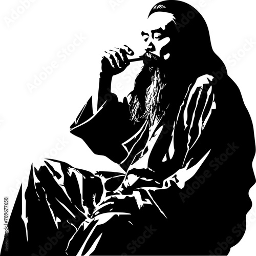 Revered Rapture Aged Smoker Icon Ageless Cloud Long Bearded Asian Symbol