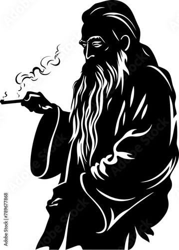 Centenarian Cloud Long Bearded Smoker Icon Ancient Aura Elderly Gentleman Emblem