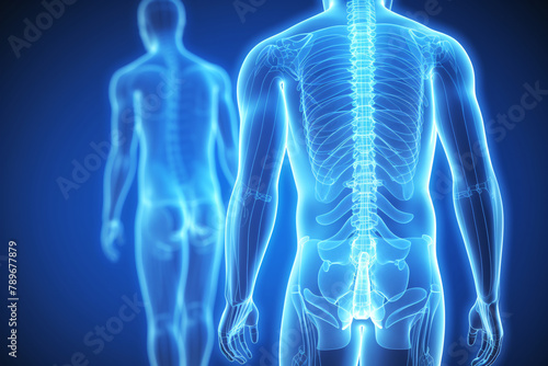 silhouettes of the human body seen with x-rays in blue tones