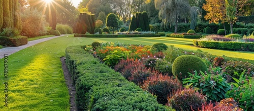 Formal Garden with Designed Landscaping. Park.