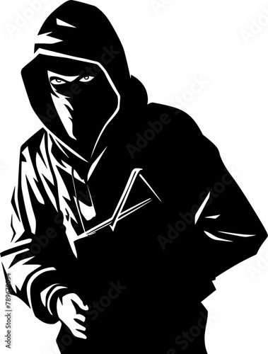 Shadowy Spoils Robber Emblem Logo Bandits Bounty Stolen Bag Icon Vector