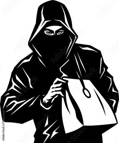 Bandits Bounty Stolen Bag Icon Vector Sneaky Sack Robber with Stolen Bag Emblem Design