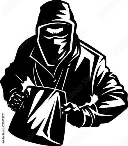 Crooks Catch Robber with Loot Vector Spoils of Crime Stolen Bag Emblem Design