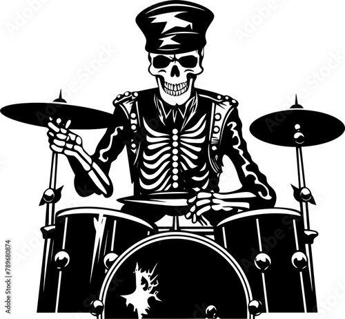 Phantom Percussionist Rock Musician Icon Skeleton Jam Drummer Vector Emblem