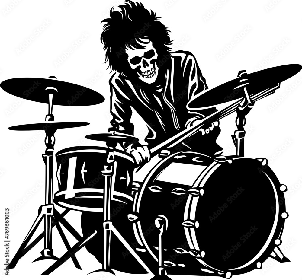 Fototapeta premium Percussion Phantasm Musician Drummer Logo Rattling Rhythms Drummer Vector Emblem