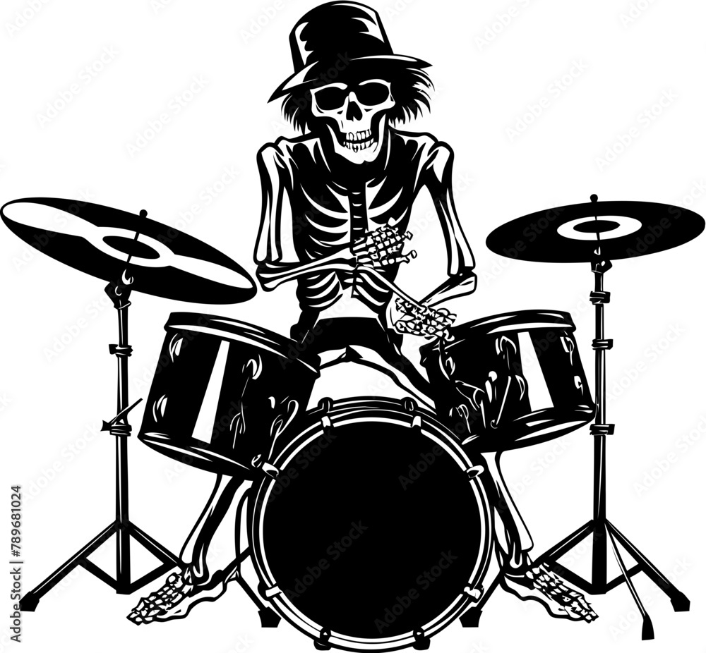 Fototapeta premium Skeletal Syncopation Musician Drummer Symbol Death Drummer Skeleton Drummer Vector