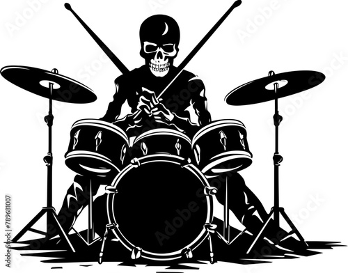 Rattling Rhythms Drummer Vector Emblem Marrow Melodies Rock Musician Skeleton