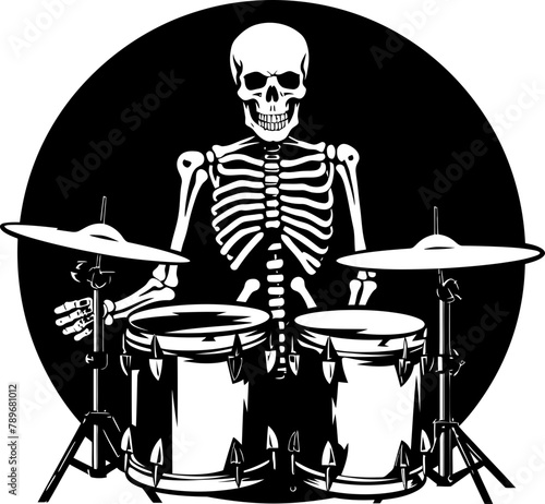 Skeletal Serenade Skeleton Drummer Symbol Bone Beat Musician Drummer Vector