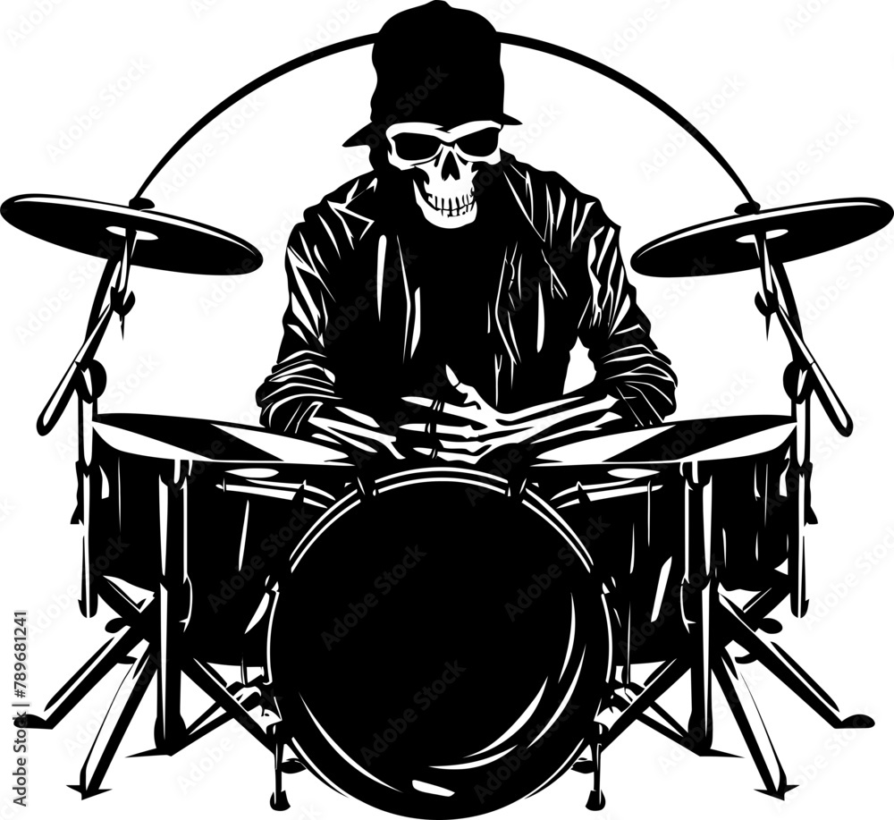 Fototapeta premium Skeletal Serenade Rock Musician Vector Symbol Bone Beat Skeleton Drummer Icon Design