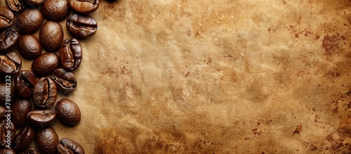 coffee beans seed on ancient paper background for mockup display 