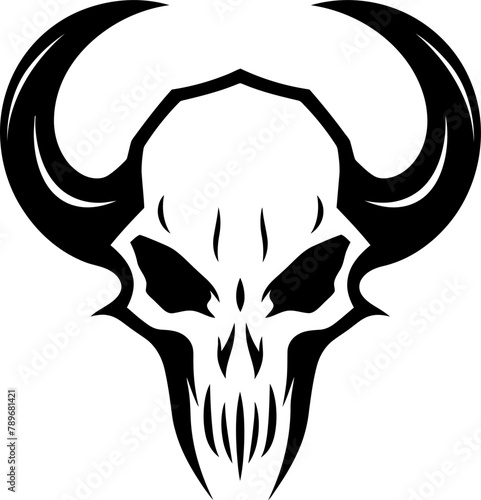 Horned Skull Vector Logo Design Fiery Horns Skull Emblem Icon photo