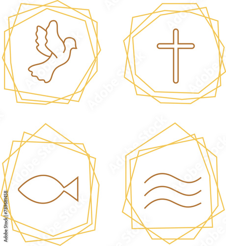 Taufsymbole mit geometrischem Rahmen