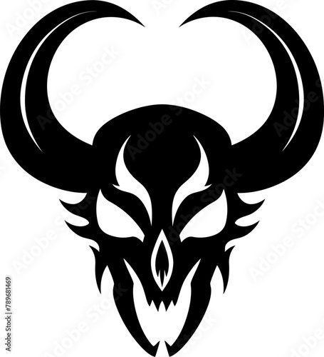 Devilish Design Skull Horn Vector Fiery Impression Horned Skull Emblem photo