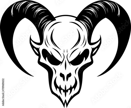 Devils Denizen Skull Logo Vector Inferno Illumination Horned Skull Icon photo