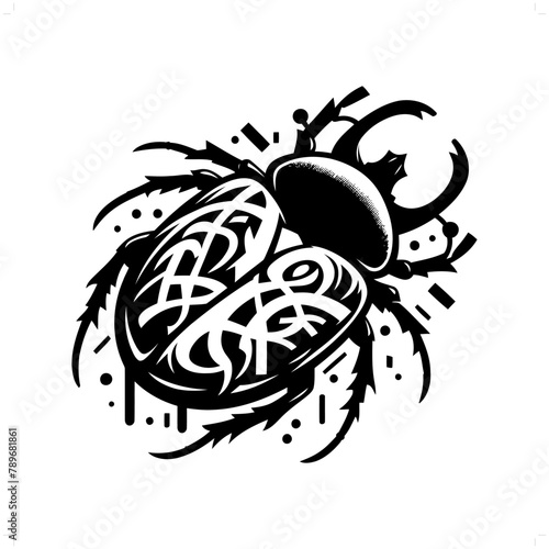 beetle silhouette, animal graffiti tag, hip hop, street art typography illustration.