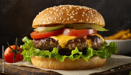 hamburger on a wooden table