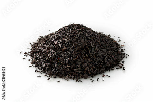 Pile dry black tea in shape circle isolated on white, top view vector icon, white background, black colour icon photo