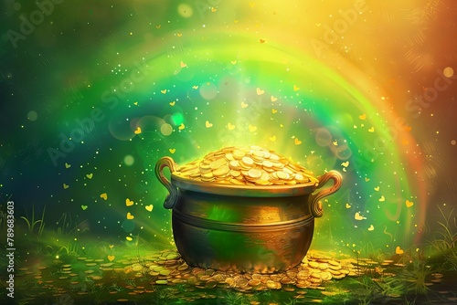 pot of gold with a rainbow lucky charm concept illustration digital art