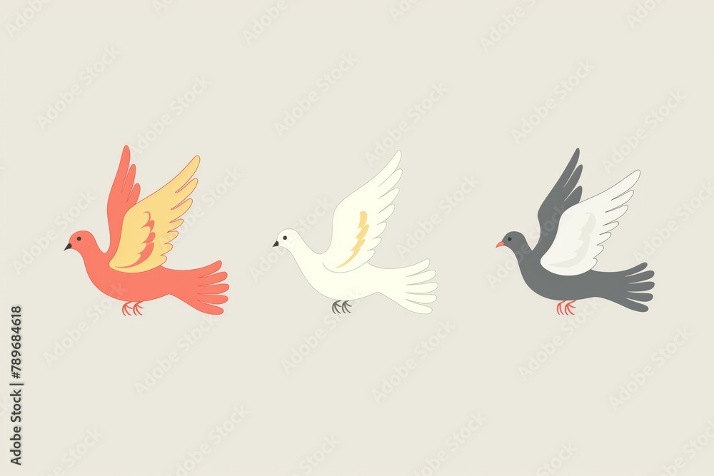 Minimalist illustration featuring three stylized doves in flight, symbolizing peace Minimalist illustration featuring three stylized doves in flight, symbolizing peace