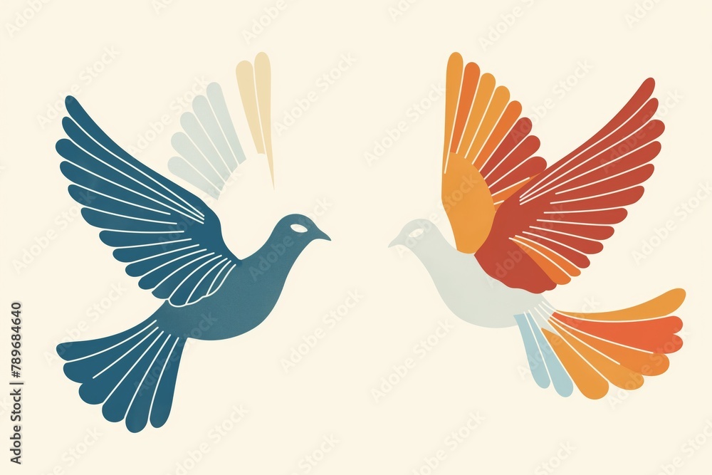 Simple yet elegant illustration of two doves in flight, symbolizing peace and harmony Simple yet elegant illustration of two doves in flight, symbolizing peace and harmony