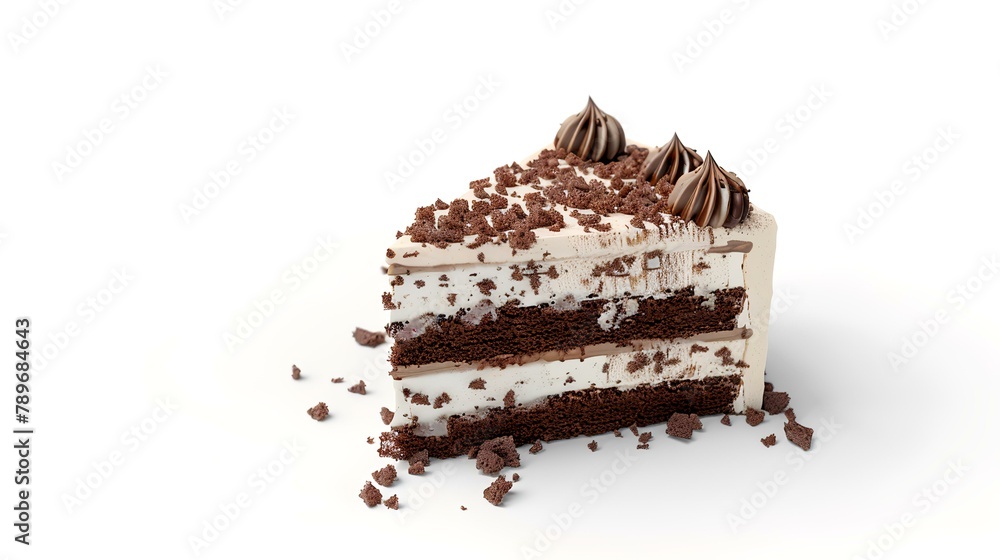 Chocolate cake on a white background. 3d render illustration. Chocolate cake on a white background. 3d render illustration.