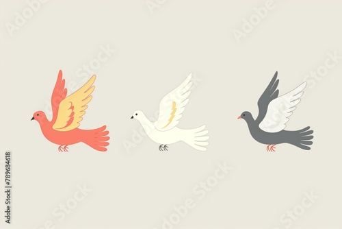 Minimalist illustration featuring three stylized doves in flight, symbolizing peace