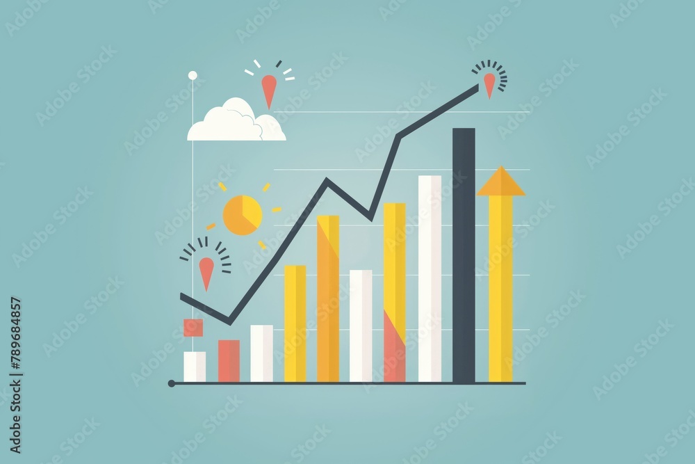 Minimalist illustration of upward trend in business success chart with strategic planning and corporate financial improvement icon concept Minimalist illustration of upward trend in business success chart with strategic planning and corporate financial improvement icon concept