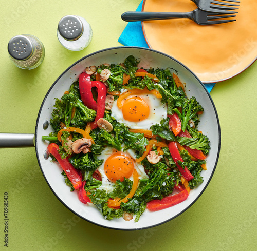 Veggie skillet with eggs. photo