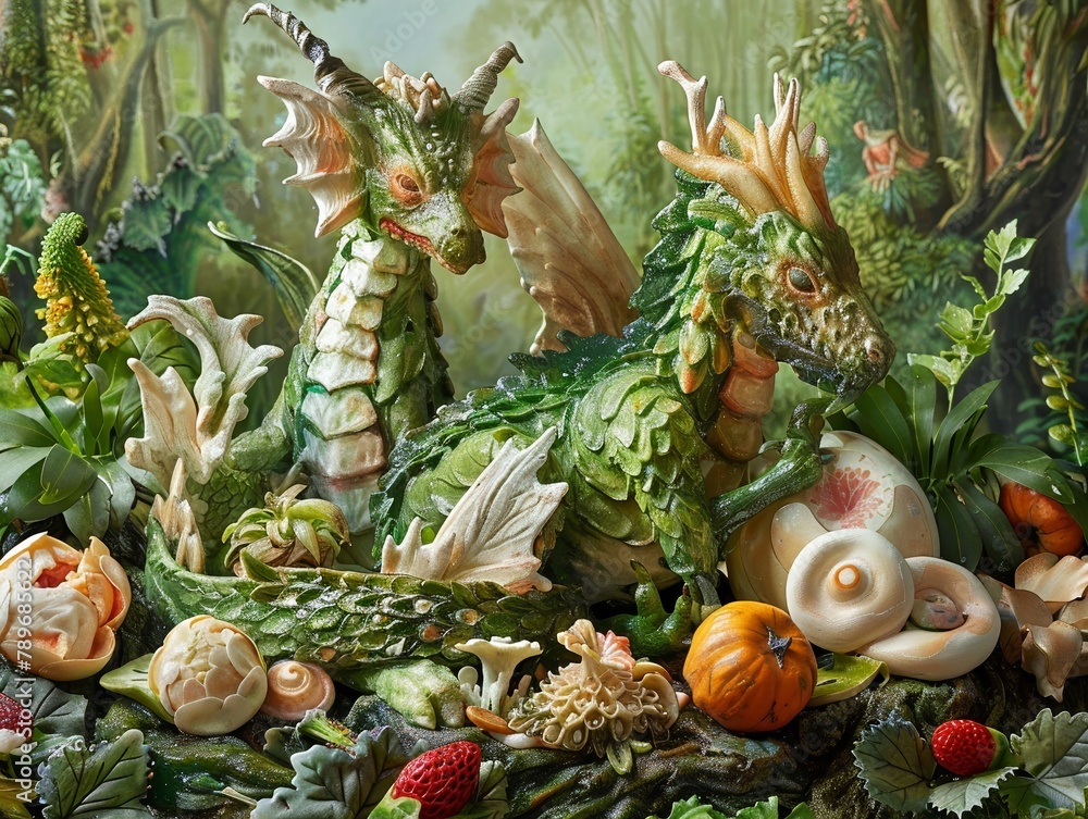 Obraz premium Indulge in the whimsical charm of mythical creatures brought to life through the lens of impressionistic culinary art