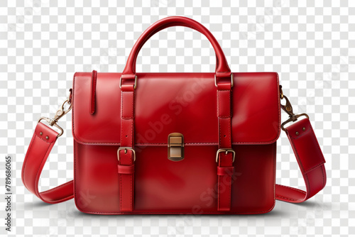 red leather laptop bag , isolated on a transparent background. PNG cutout or clipping path vector icon, white background, black colour icon photo