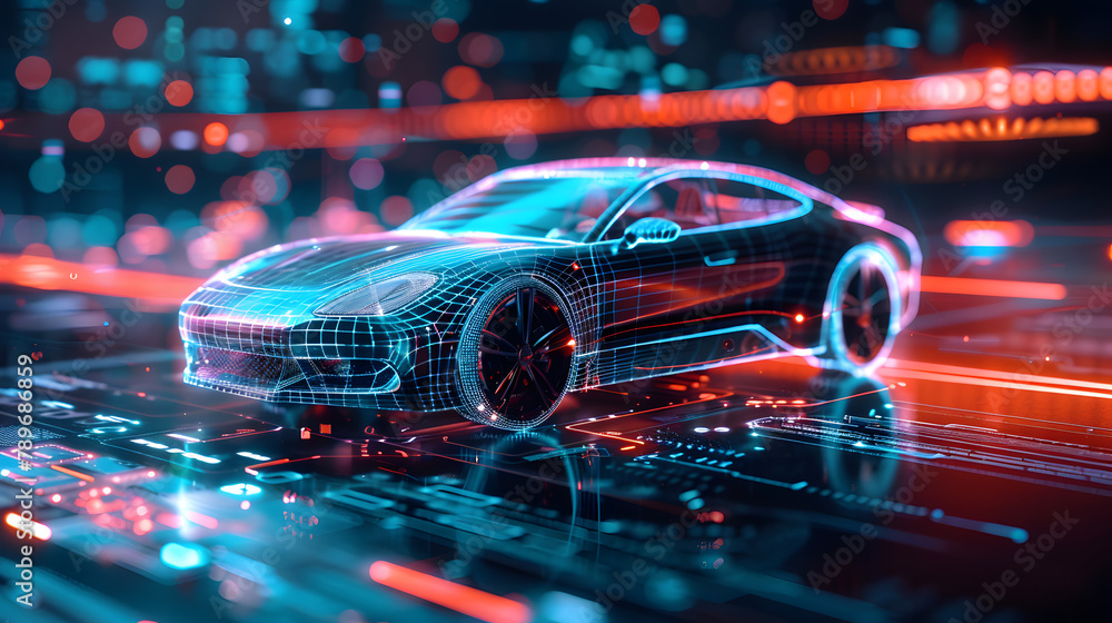 Cybernetic car icon with data and online technology background for automotive industry. web design or digital marketing concept. Copy space Cybernetic car icon with data and online technology background for automotive industry. web design or digital marketing concept. Copy space