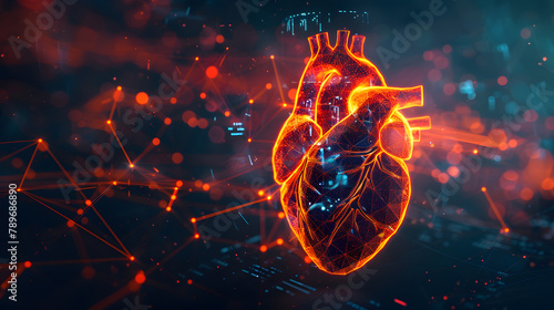 Cybernetic heart icon with data and online technology background for health tech. web design or digital marketing concept. Copy space © Oleksandr