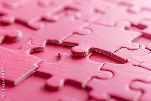 Close up of a pink puzzle with missing piece, business concept image © vachom